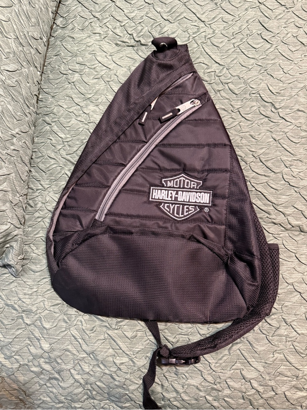 Harley-Davidson Black Sling Bag with Gray Accent Zipper